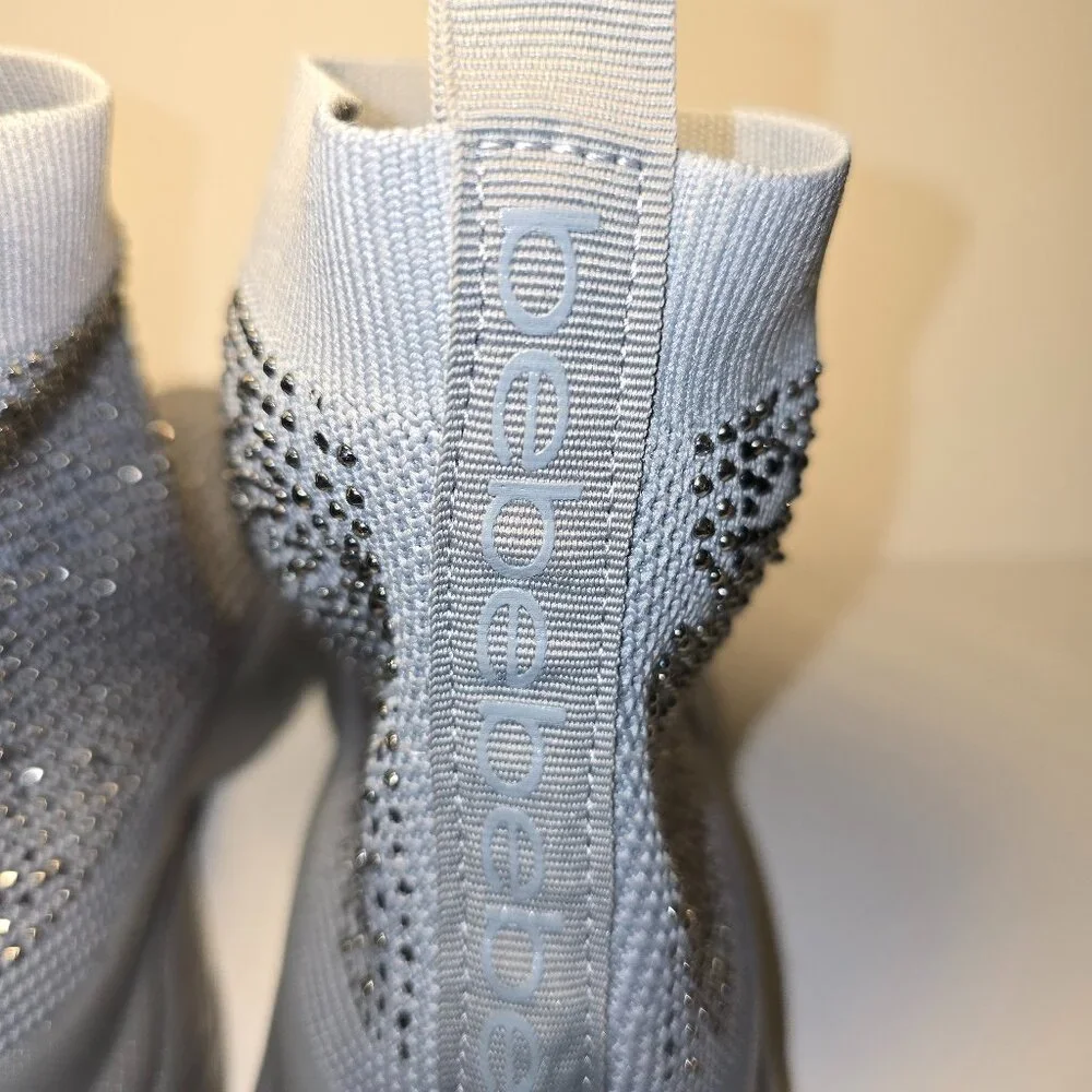 Bebe Rhinestone Sock Boots Womens 9 Gray Sparkly Platform Sneaker Boot Glam